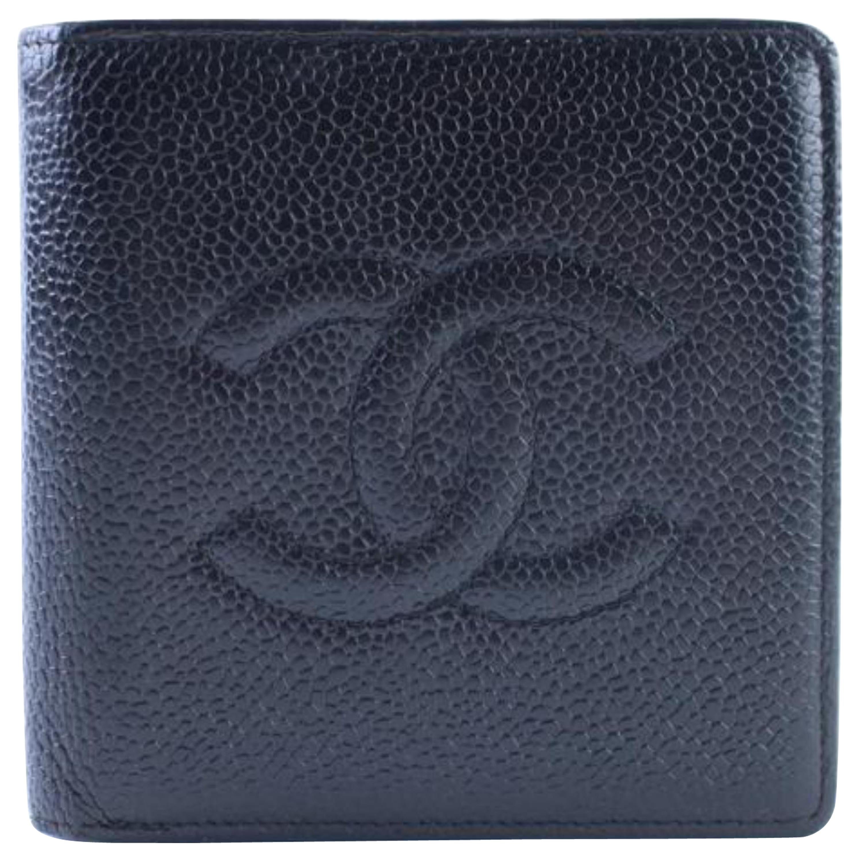 Chanel Black (Ultra Rare) Caviar Bifold Square 225843 Wallet For Sale