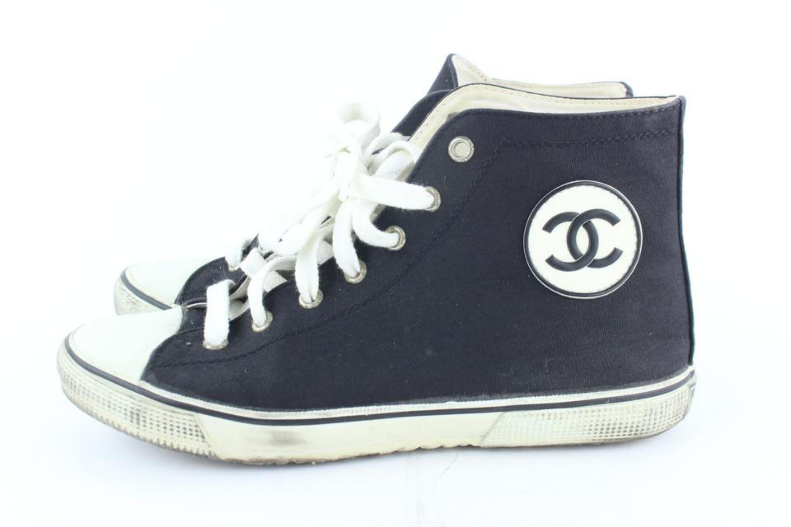 Chanel Black (Ultra Rare) Cc Logo High Top Old School Sneakers 232513 Flats For Sale 1