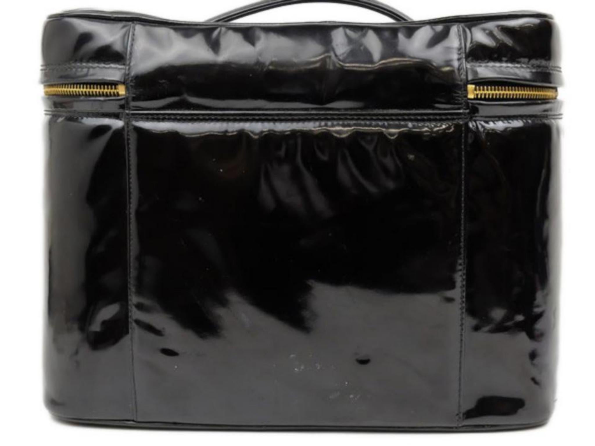 Chanel Black Vanity Case Extra Large Patent Tote 226581 Cosmetic Bag For Sale 2