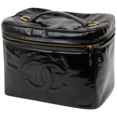 Chanel Black Vanity Case Extra Large Patent Tote 226581 Cosmetic Bag