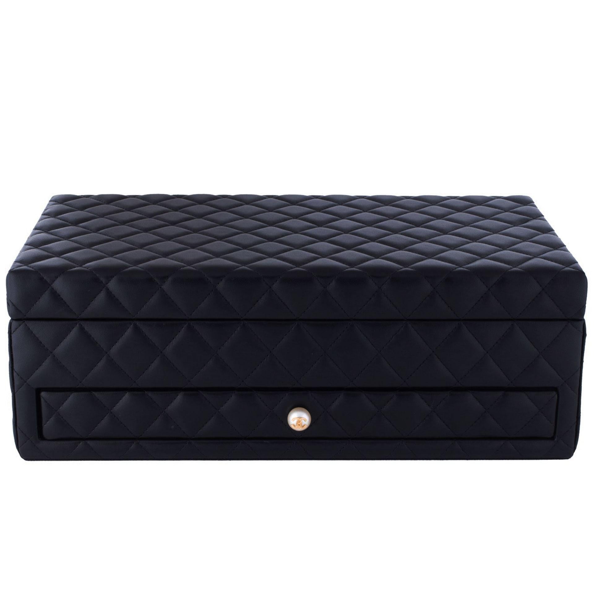 Chanel Black Vanity Case Limited Edition Rare Home Decor Cosmetic Jewelry Box  In Good Condition For Sale In Miami, FL