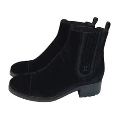 Chanel Black Velour CC logo Ankle Boots