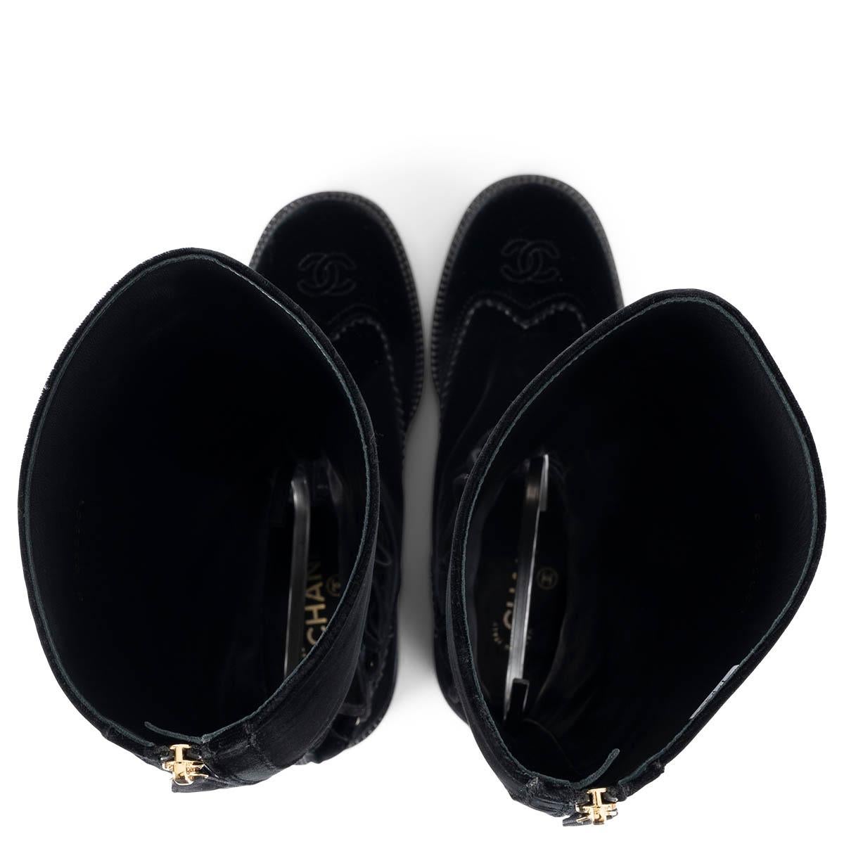 CHANEL black velvet 2016 16K CUT-OUT RIDING Boots Shoes 39 2
