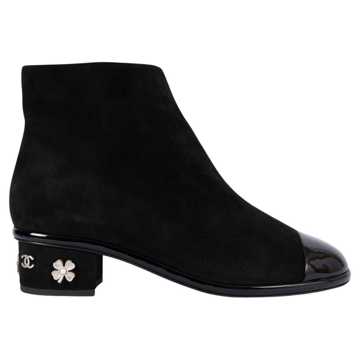 CHANEL velours noir 2017 17K CHARM HEEL Ankle Boots Shoes 38