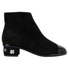 CHANEL velours noir 2017 17K CHARM HEEL Ankle Boots Shoes 38