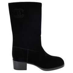 CHANEL black velvet 21A CHATEAU DES DAMES Boots Shoes 39
