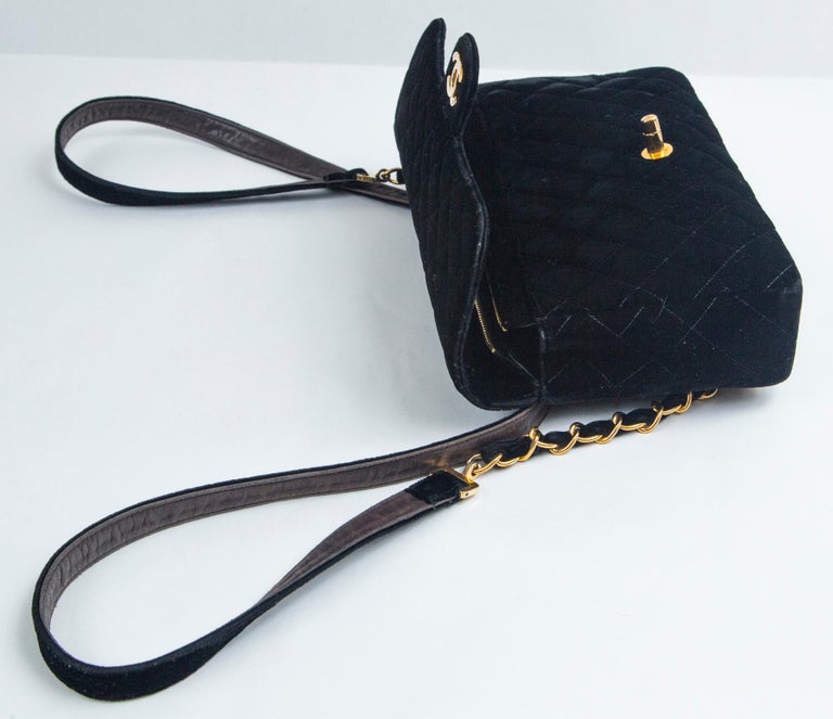 Women's or Men's Chanel Black Velvet 2.55 Backpack, c. 1994-96 For Sale