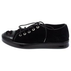 Chanel Black Velvet and Leather CC Sneakers Size 35