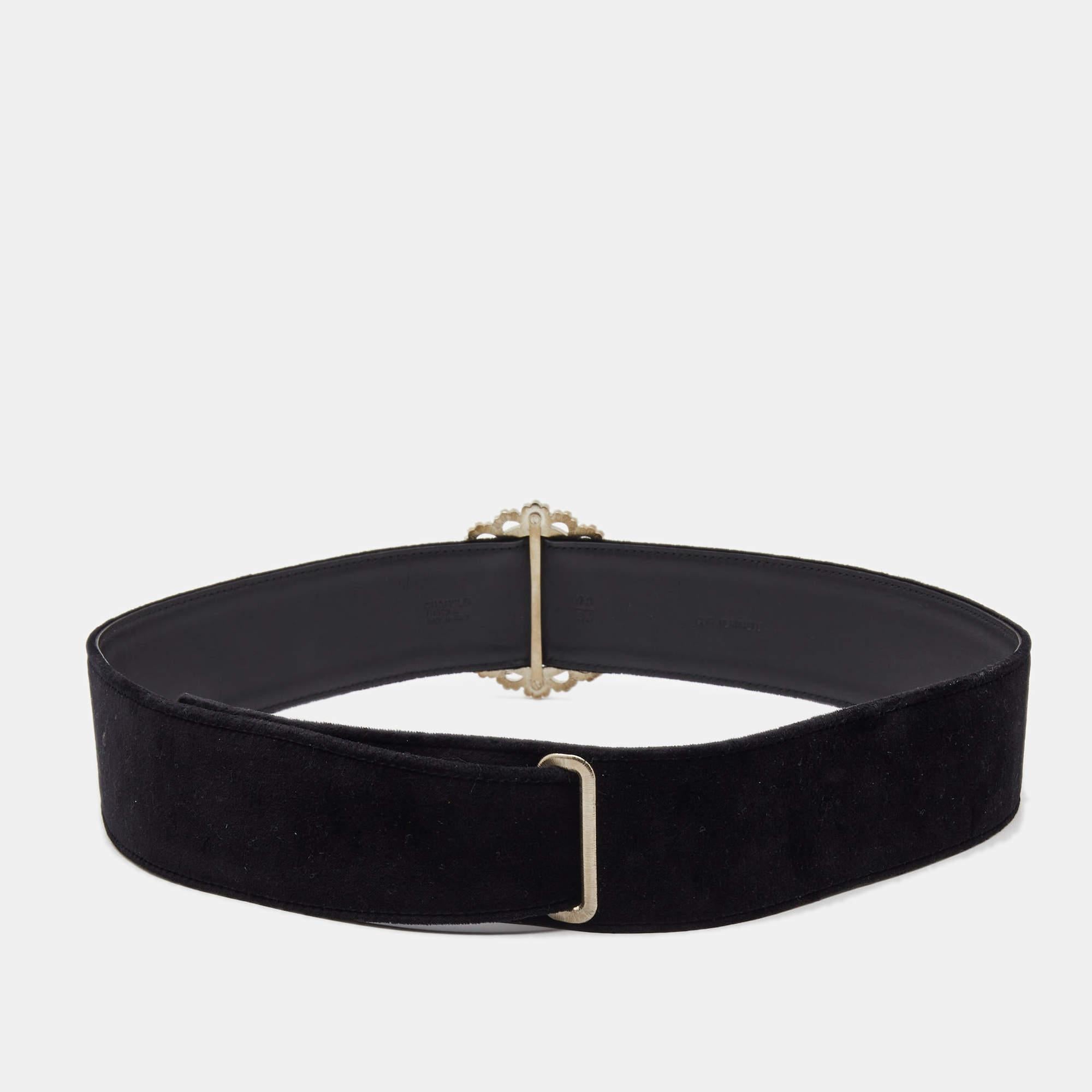 Chanel Black Velvet and Leather Crystals Round Buckle Waist Belt 90CM For Sale 1