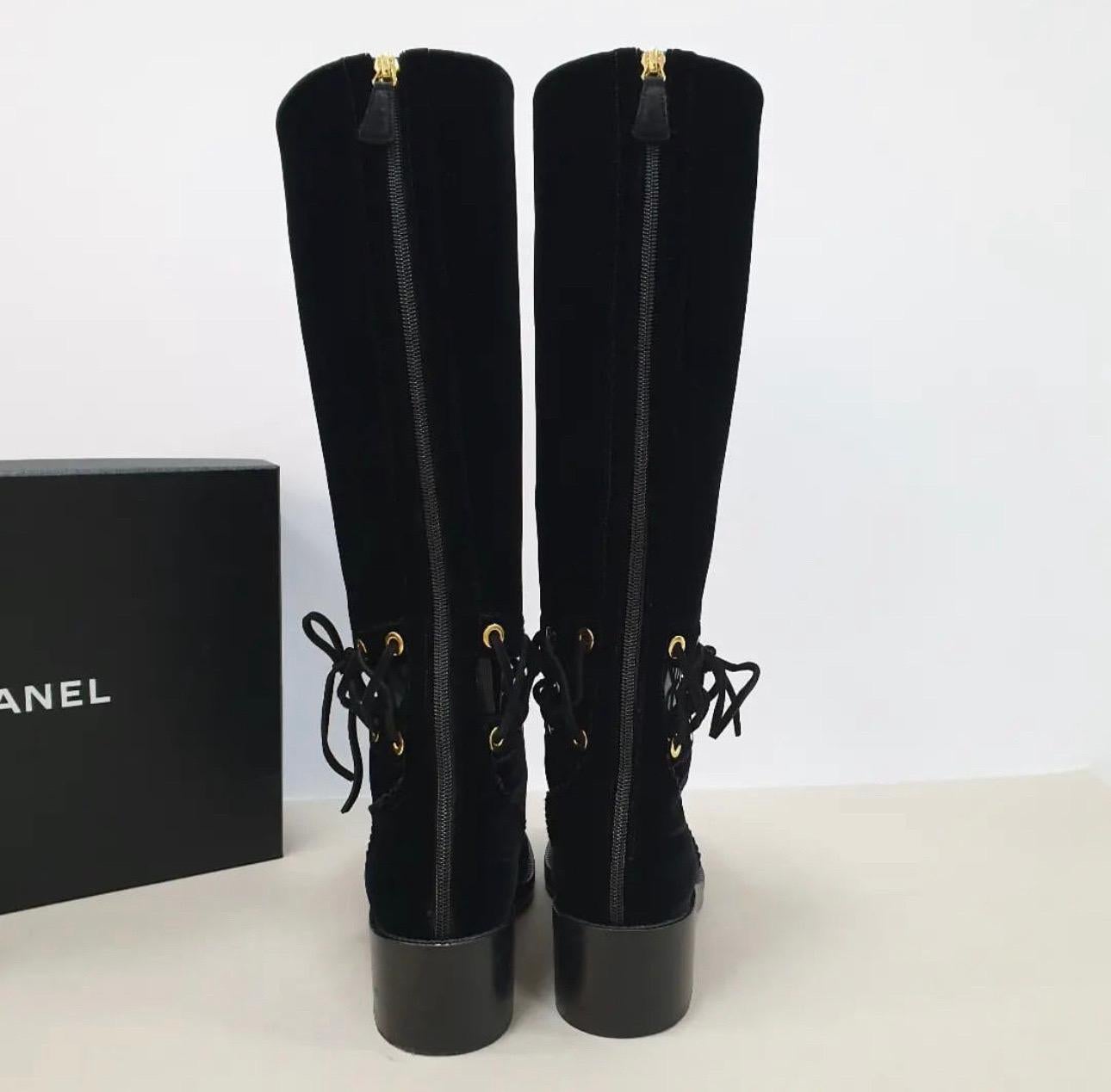 Women's Chanel Black Velvet Boots 