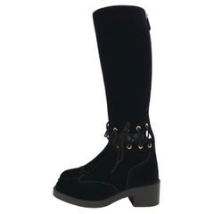 Chanel Black Velvet Boots 