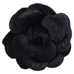 Chanel Black Velvet Camellia Brooch