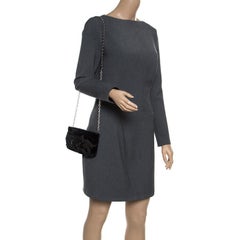Chanel Black Velvet Camellia No. 5 Pochette Shoulder Bag