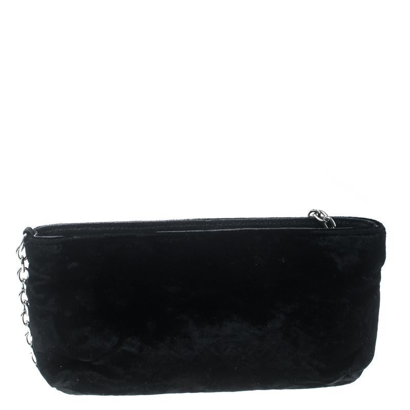 Women's Chanel Black Velvet Camellia No. 5 Pochette Shoulder Bag