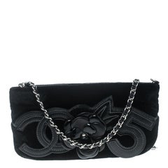 Chanel Black Velvet Camellia No. 5 Pochette Shoulder Bag