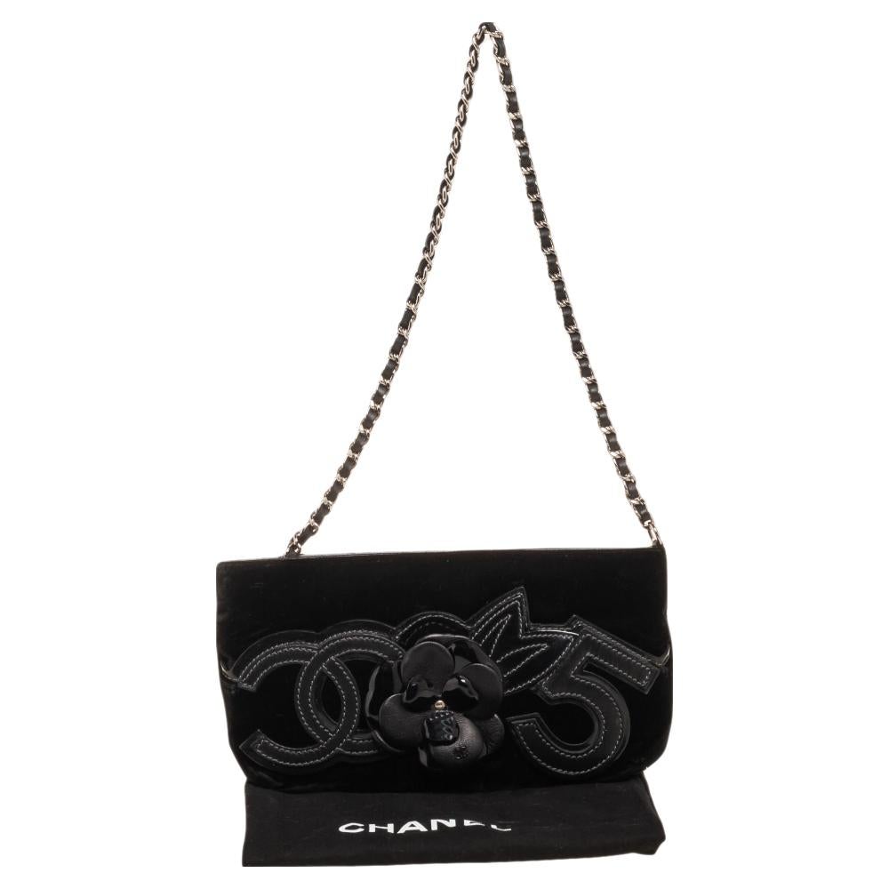 Chanel Black Velvet Camellia No.5 Pochette 10