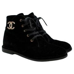 Chanel Black Velvet CC Ankle Boots