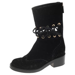 Chanel Black Velvet CC Ankle Length Boots Size 36
