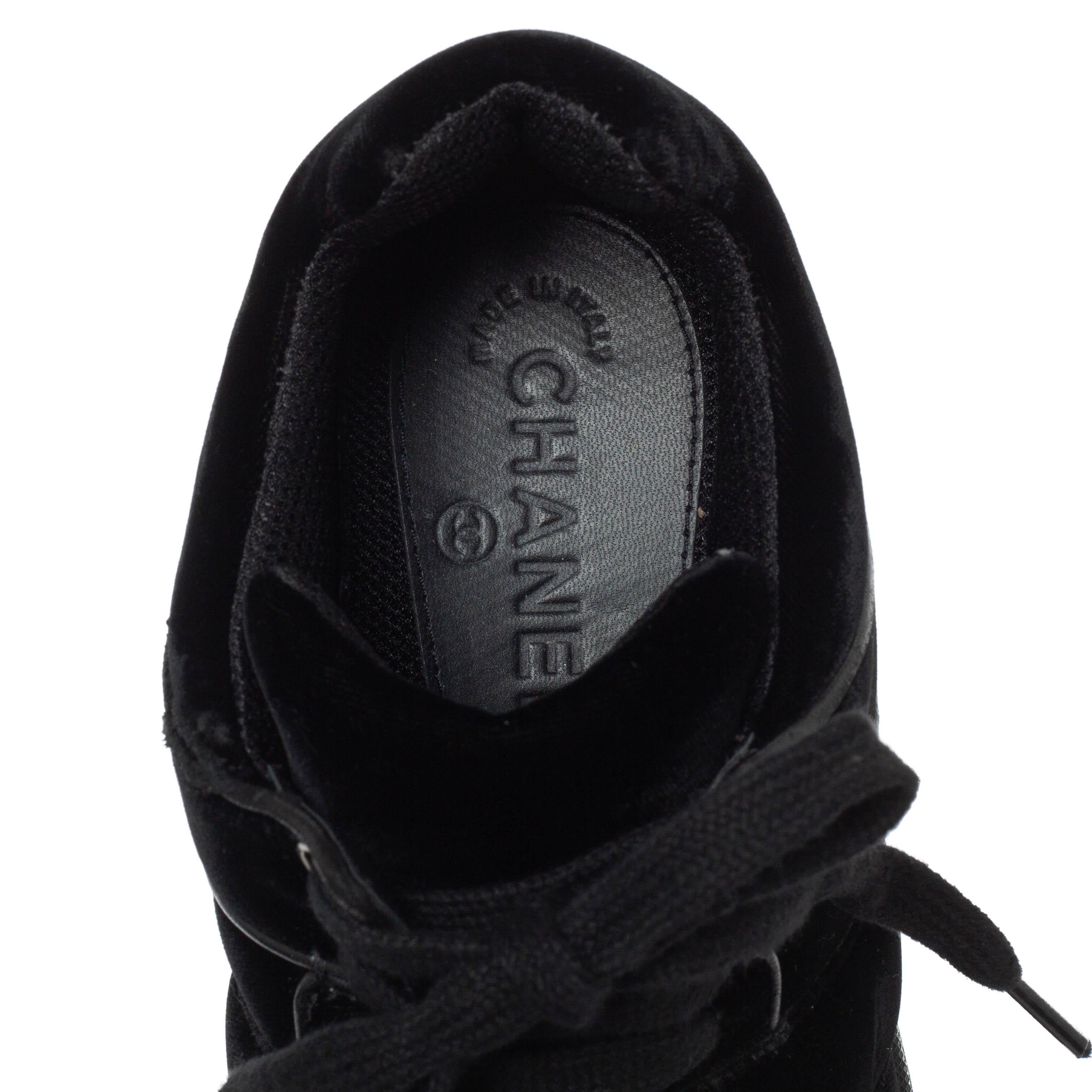 Chanel Black Velvet CC Logo Lace Up Sneakers Size 39 2