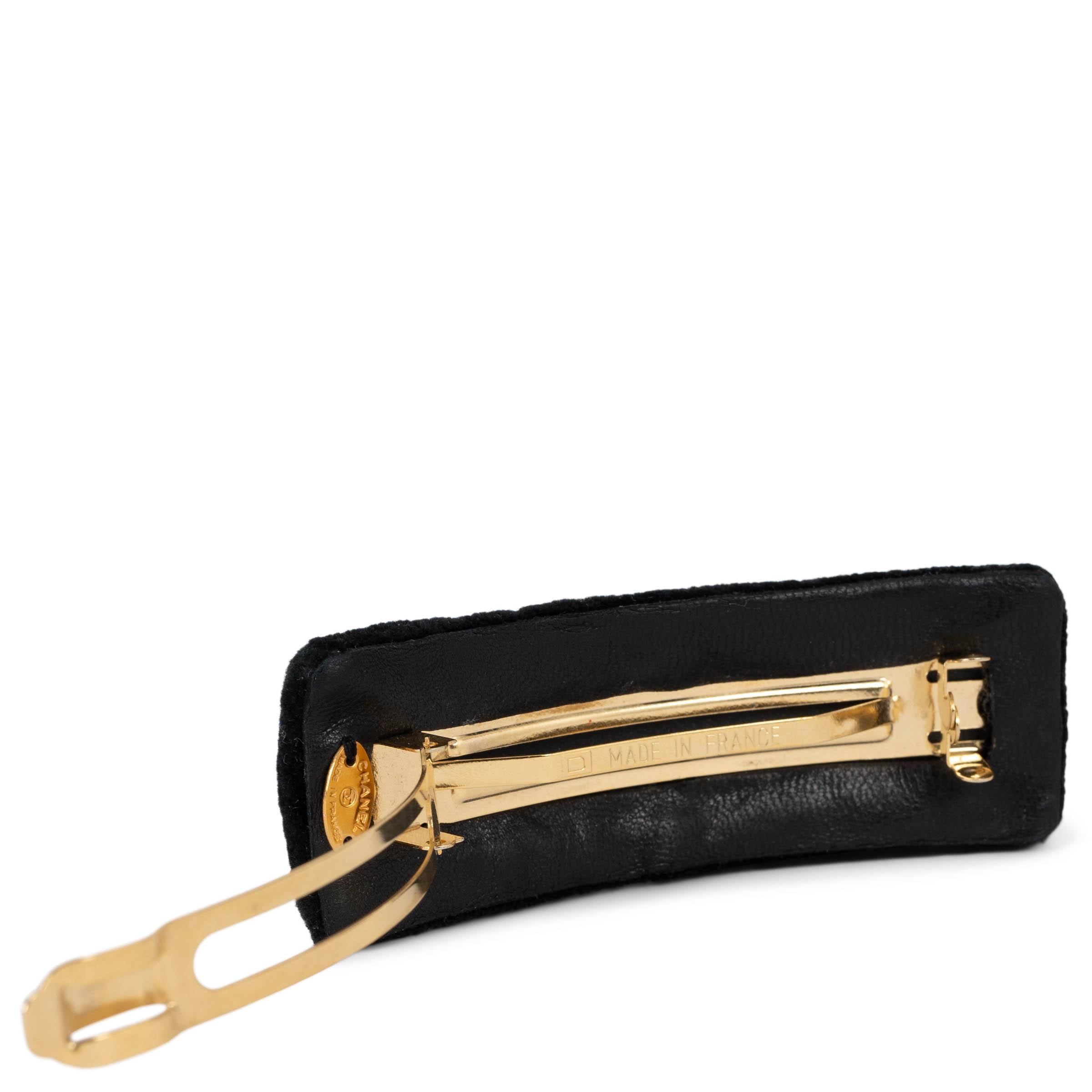 Black CHANEL black velvet CC TURNLOCK Hair Clip Vintage For Sale