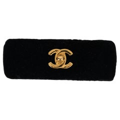 CHANEL black velvet CC TURNLOCK Hair Clip Vintage