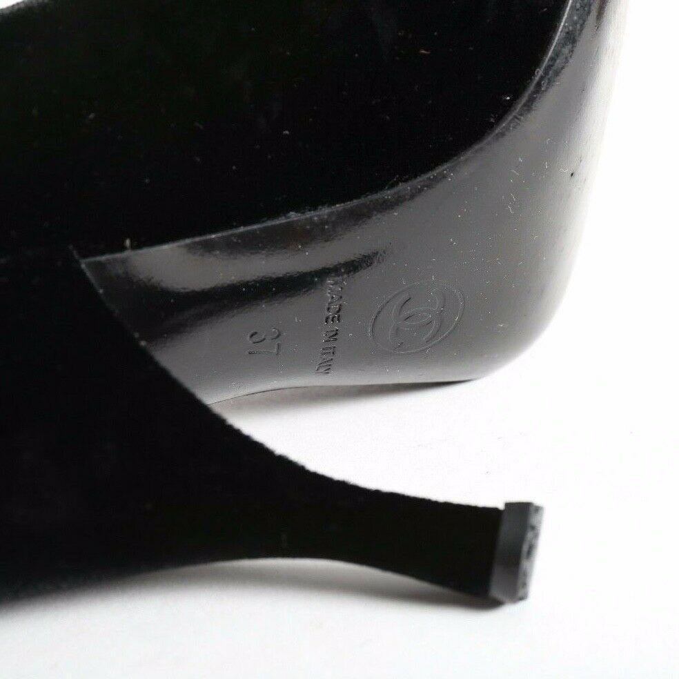CHANEL black velvet crystal embellished bow brooch pumps heels EU36 US6 UK3 6