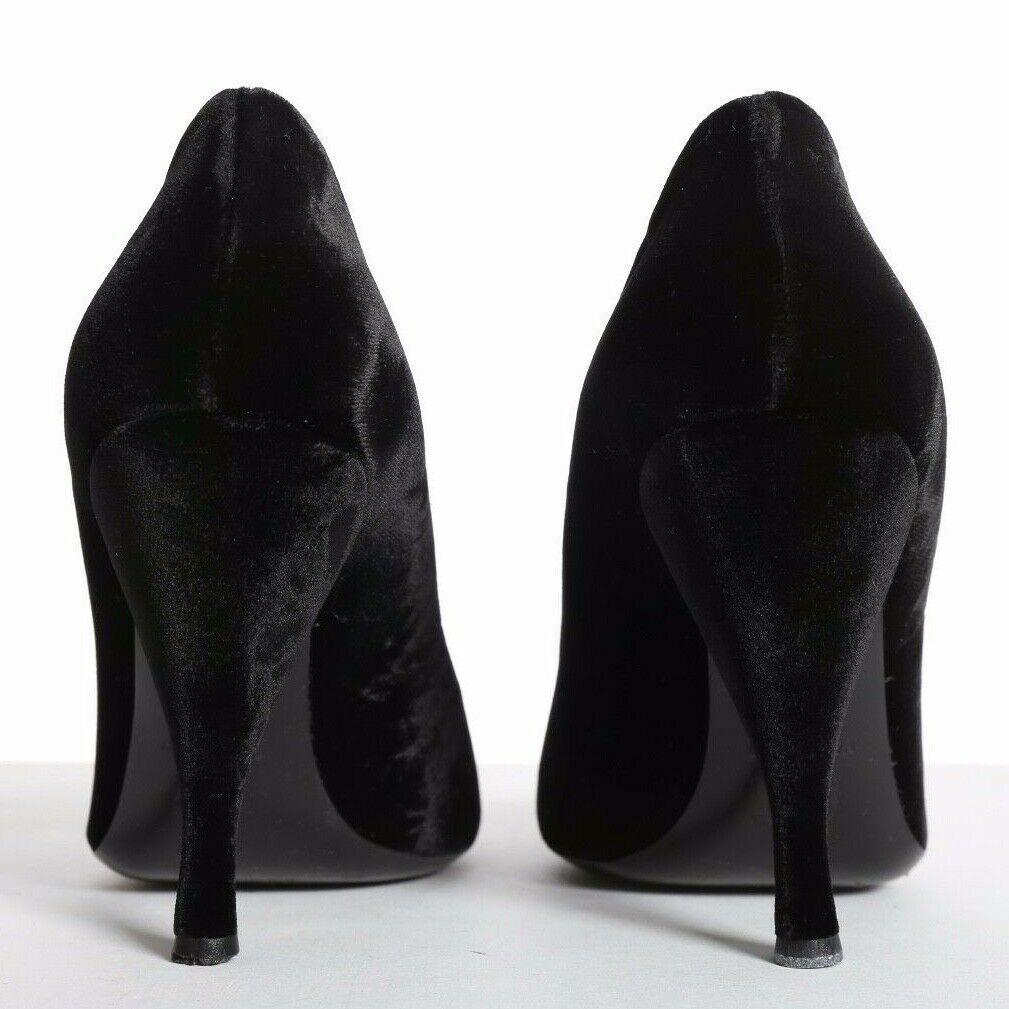 CHANEL black velvet crystal embellished bow brooch pumps heels EU36 US6 UK3 1