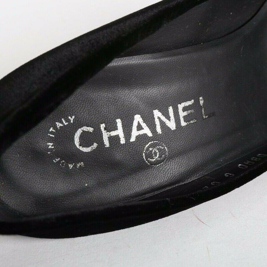 CHANEL black velvet crystal embellished bow brooch pumps heels EU36 US6 UK3 4