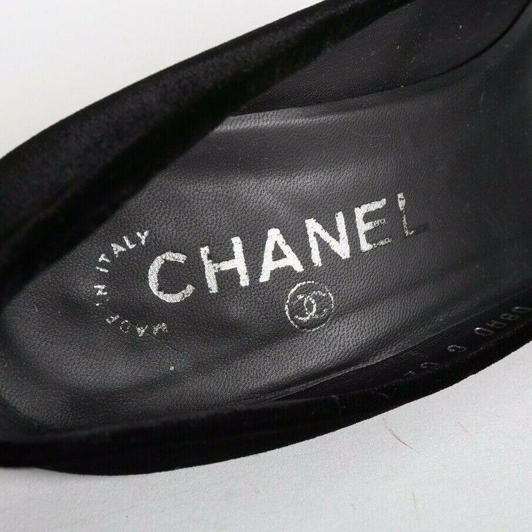 CHANEL black velvet crystal embellished bow brooch pumps heels EU36 US6 ...