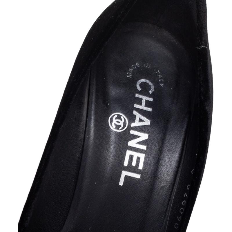Women's Chanel Black Velvet Crystal Embellished Pumps Size 37