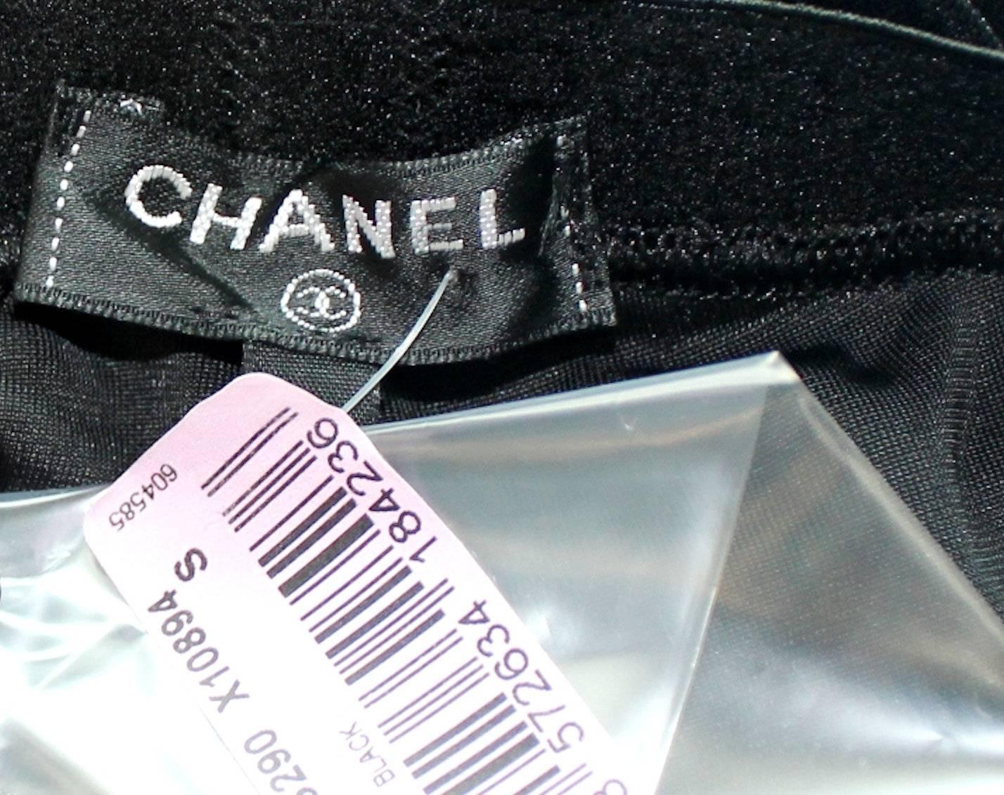 Women's Chanel Black Velvet Crystal Logo CC Footed Leggings Pants with Coco Chanel 