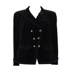 CHANEL black velvet Double-Breasted Blazer Jacket 48 XXXL