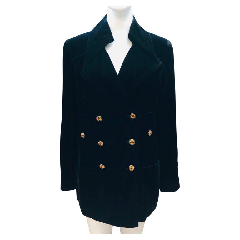 Chanel Black Velvet Double Breasted Gripoix Buttons Jacket  For Sale