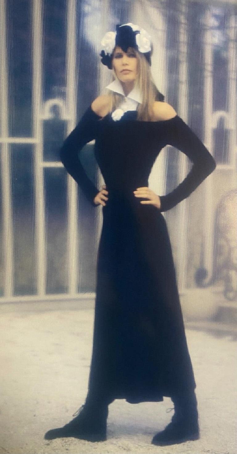 Chanel Black Velvet Dress with a White Collar, Fall 1993 at 1stDibs