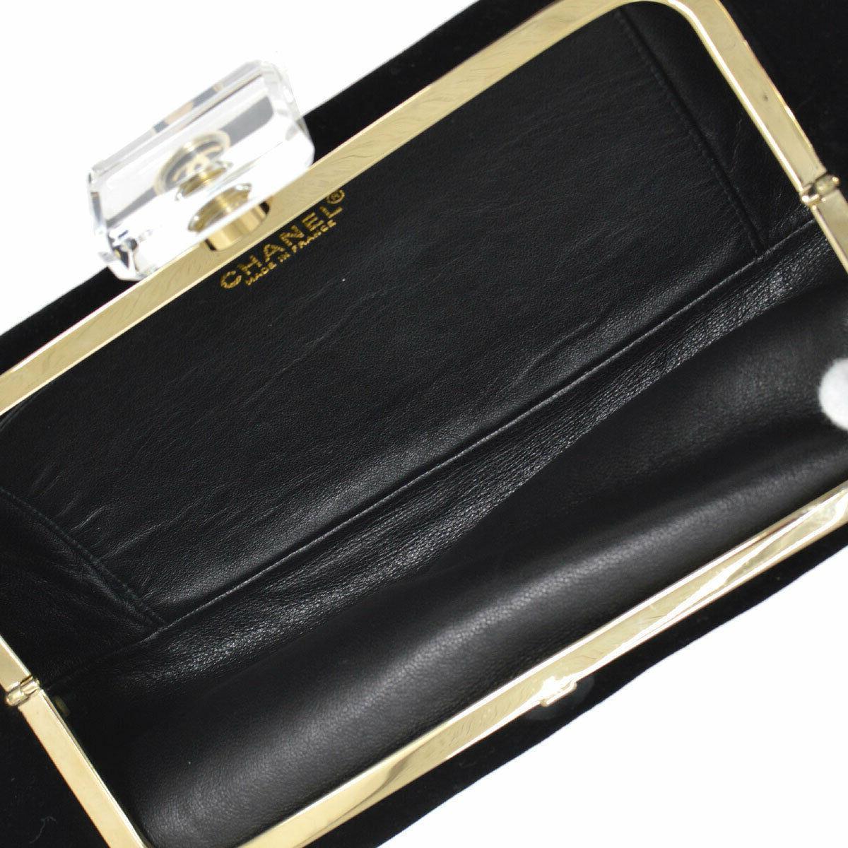 Chanel Black Velvet Gold Acrylic Kiss Lock Envelope Evening Clutch Bag 2