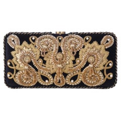 Chanel Black Velvet Gold Embroidered Clutch – '10s
