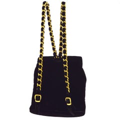 CHANEL Black Velvet Gold Hardware Evening Shoulder Backpack