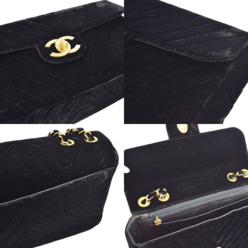 CHANEL Black Velvet Gold Hardware Maxi Evening Shoulder Flap Bag 2