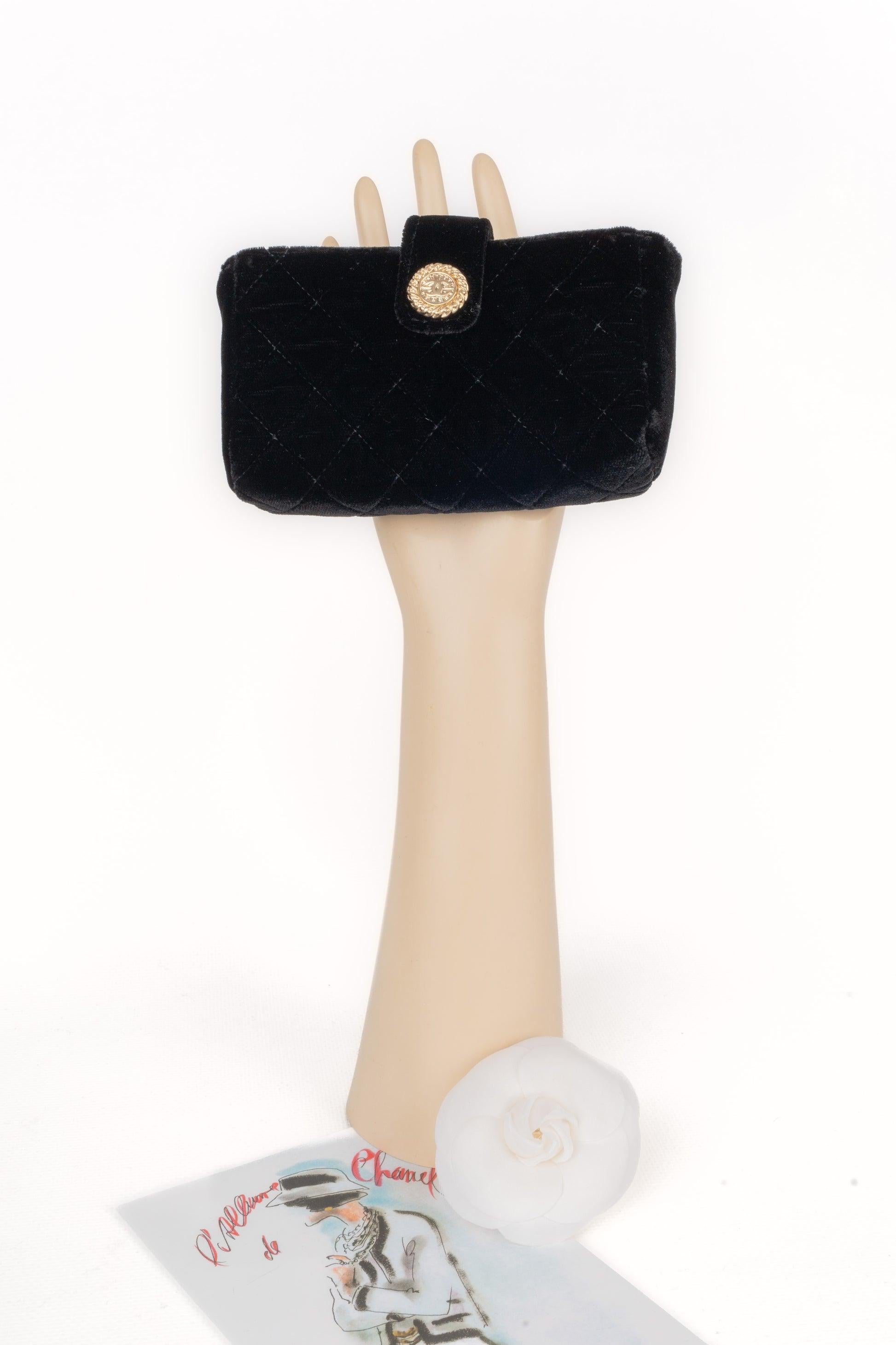 Chanel Black Velvet Handbag with Charm 8