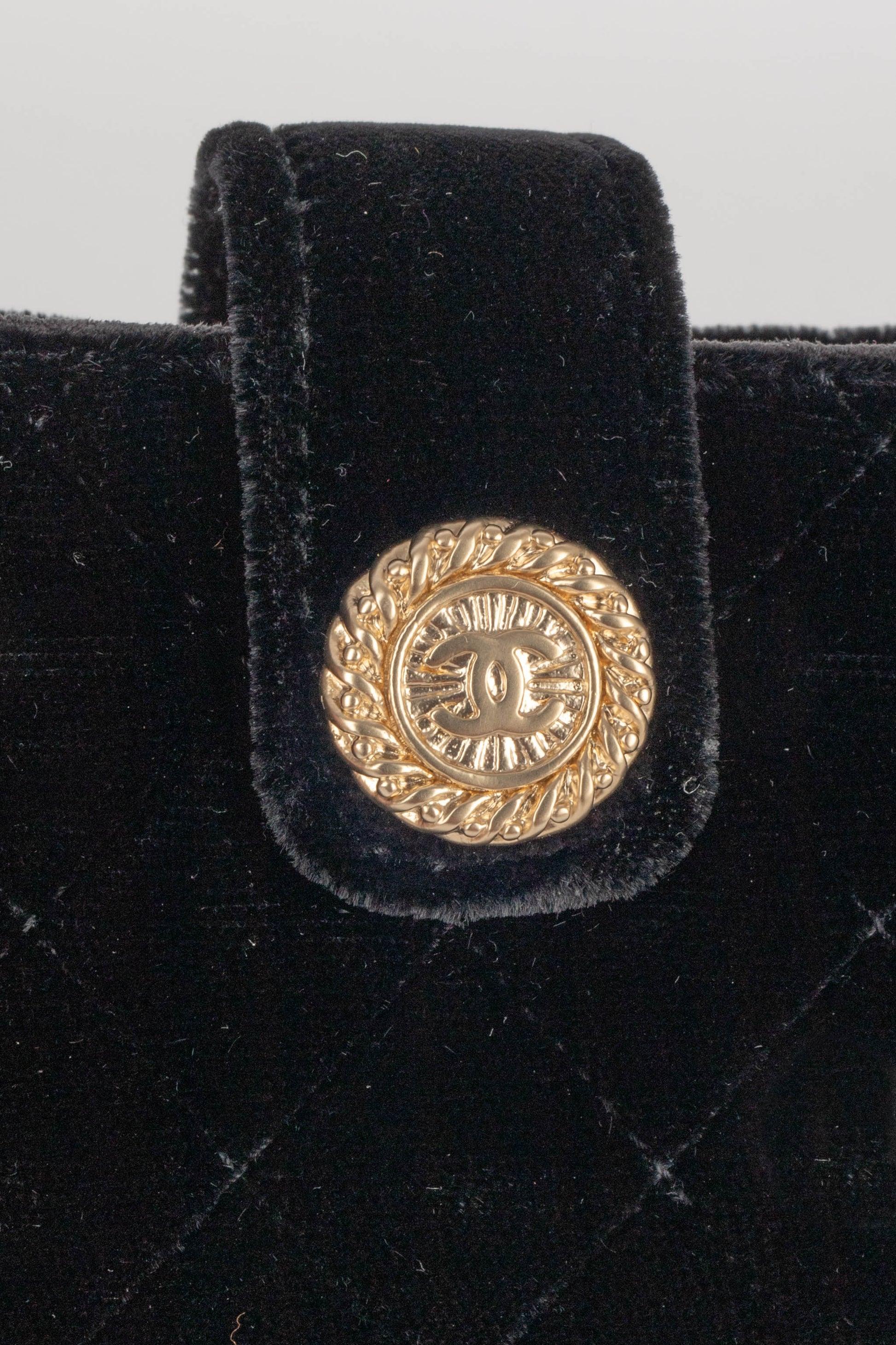 Chanel Black Velvet Handbag with Charm 4