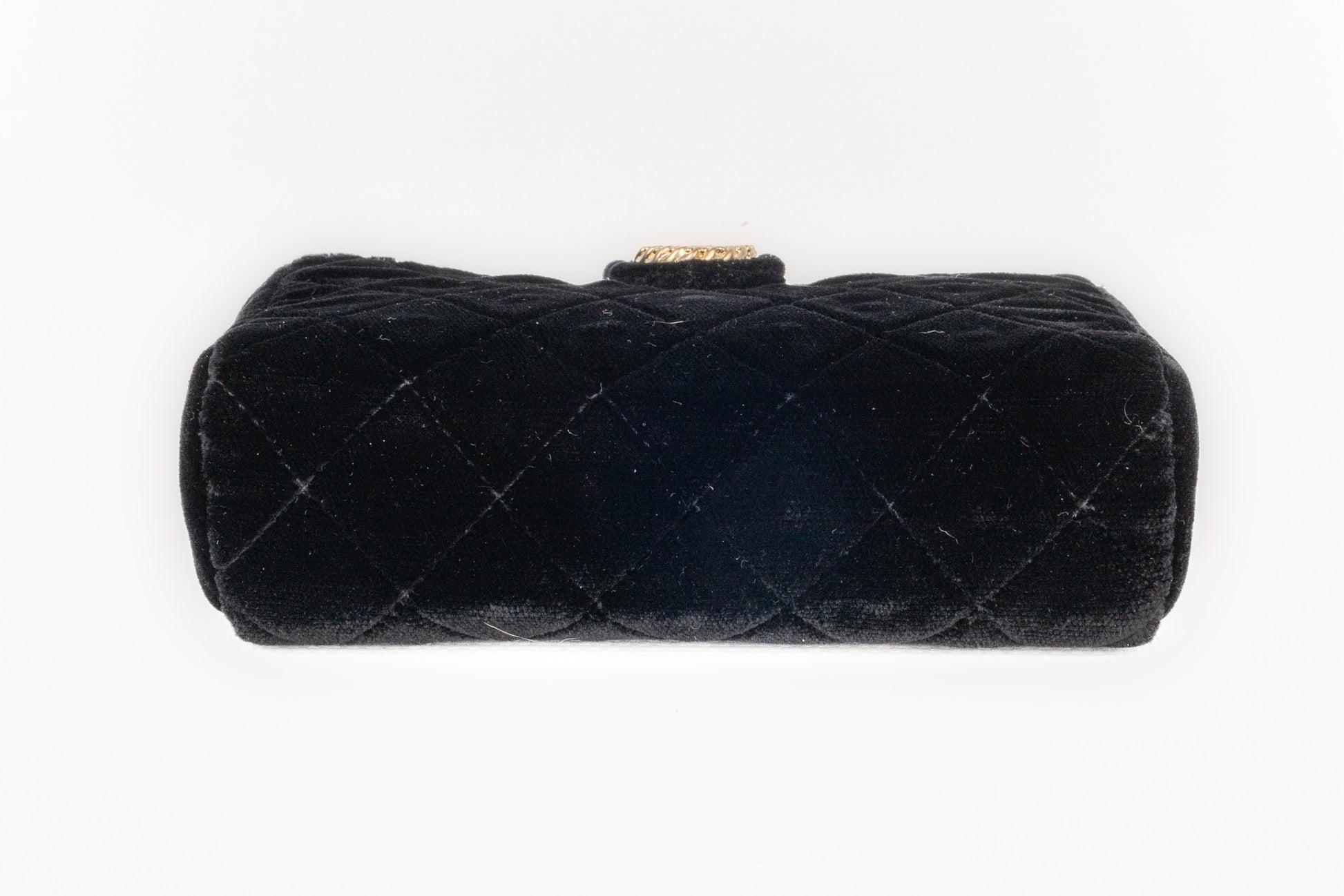 Chanel Black Velvet Handbag with Charm 5
