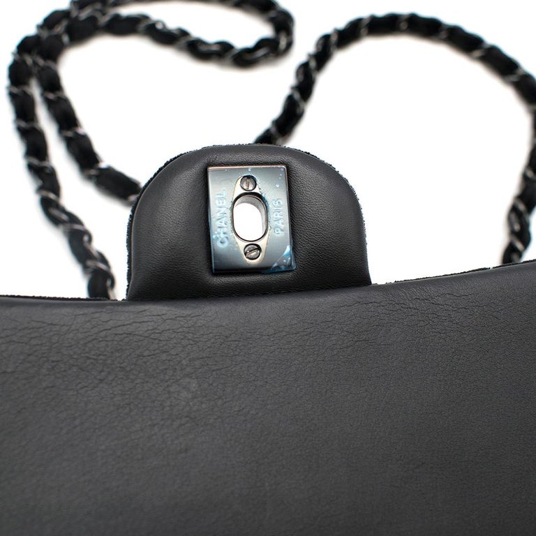 Mini flap bag, Velvet & silver-tone metal, black — Fashion