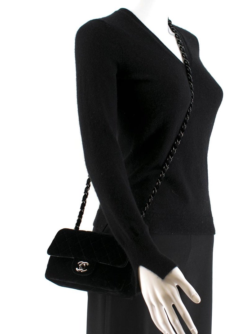 Chanel Black Velvet Mini Flap Bag 20cm at 1stDibs