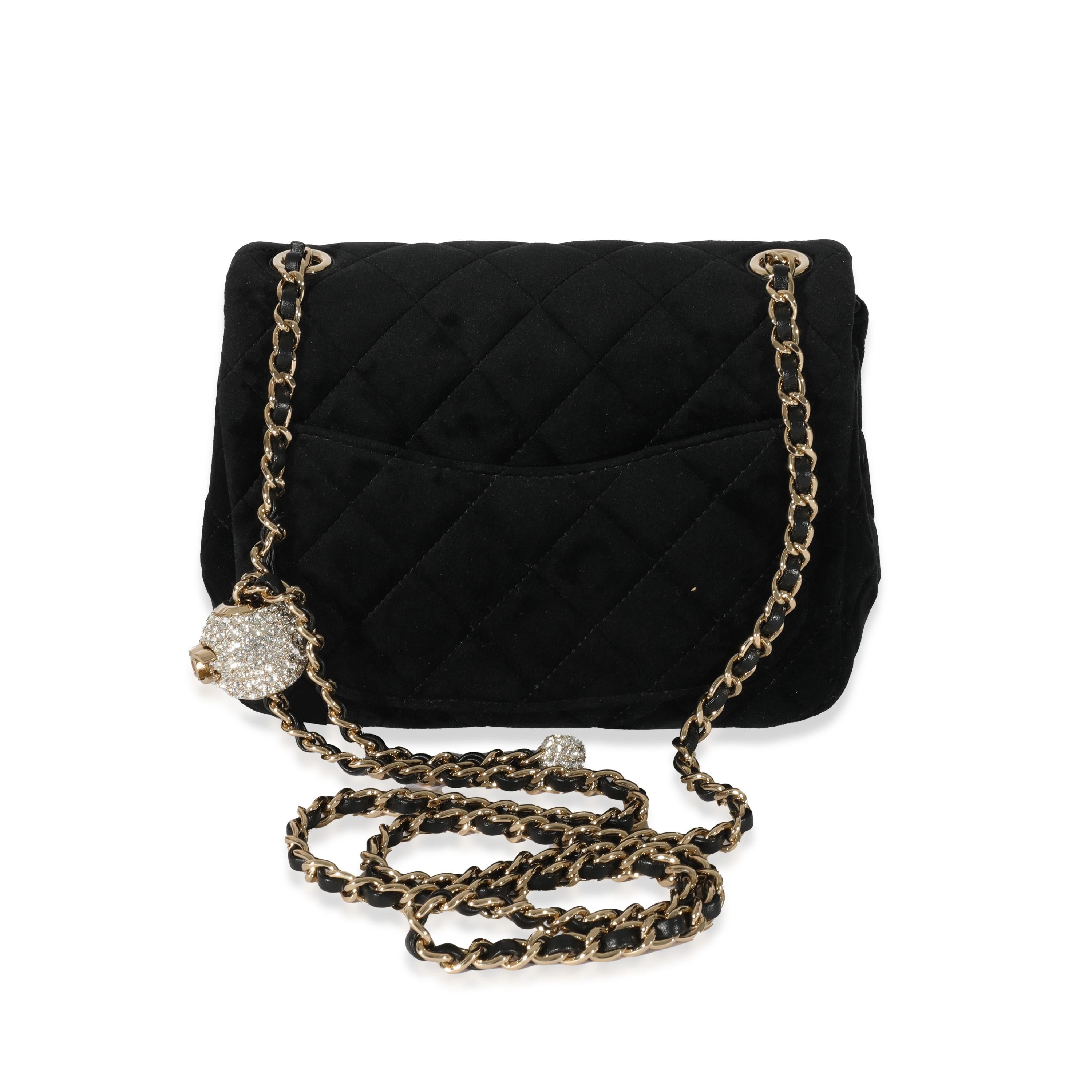 Chanel Black Velvet Pearl Crush Mini Square Flap In Excellent Condition For Sale In New York, NY