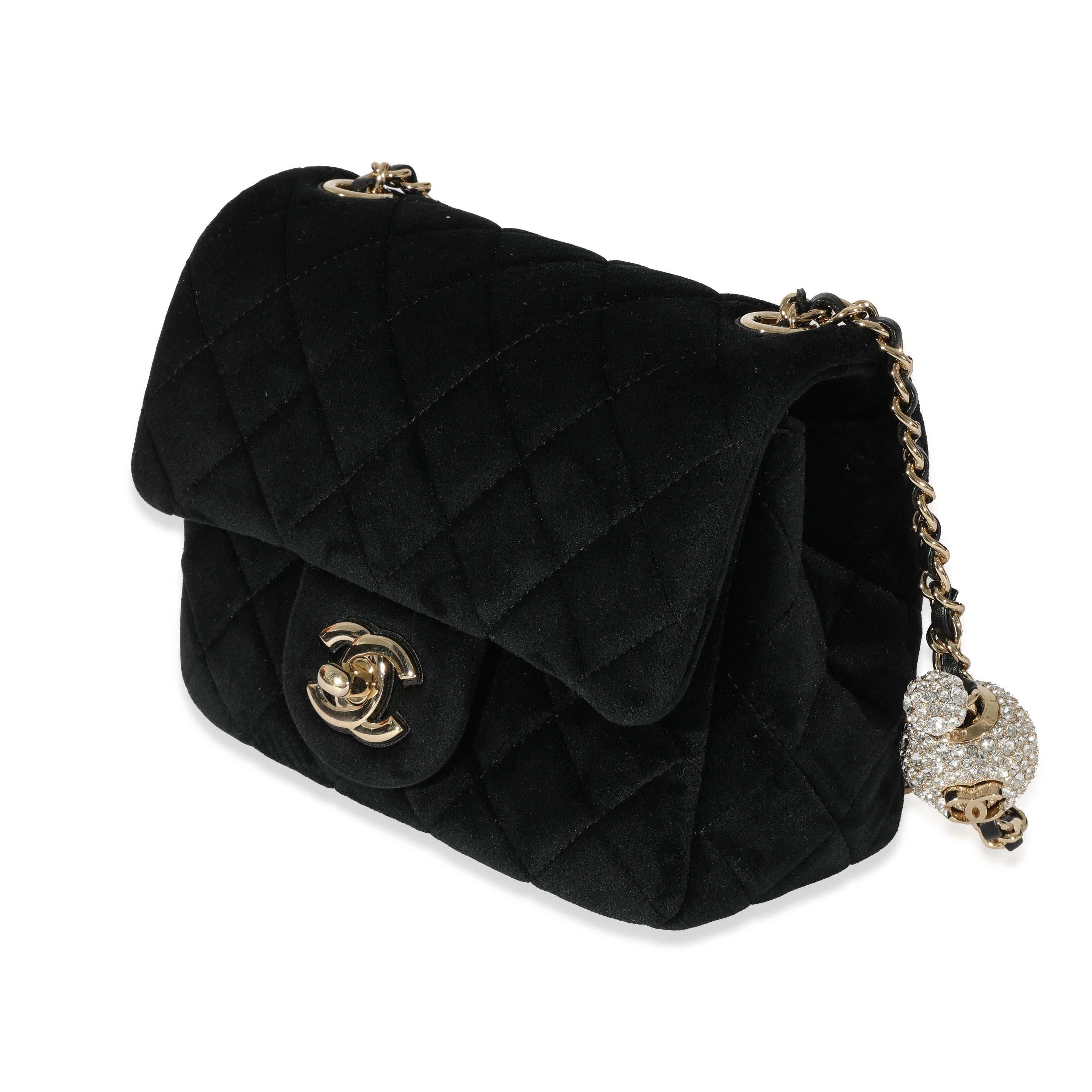 Women's Chanel Black Velvet Pearl Crush Mini Square Flap For Sale