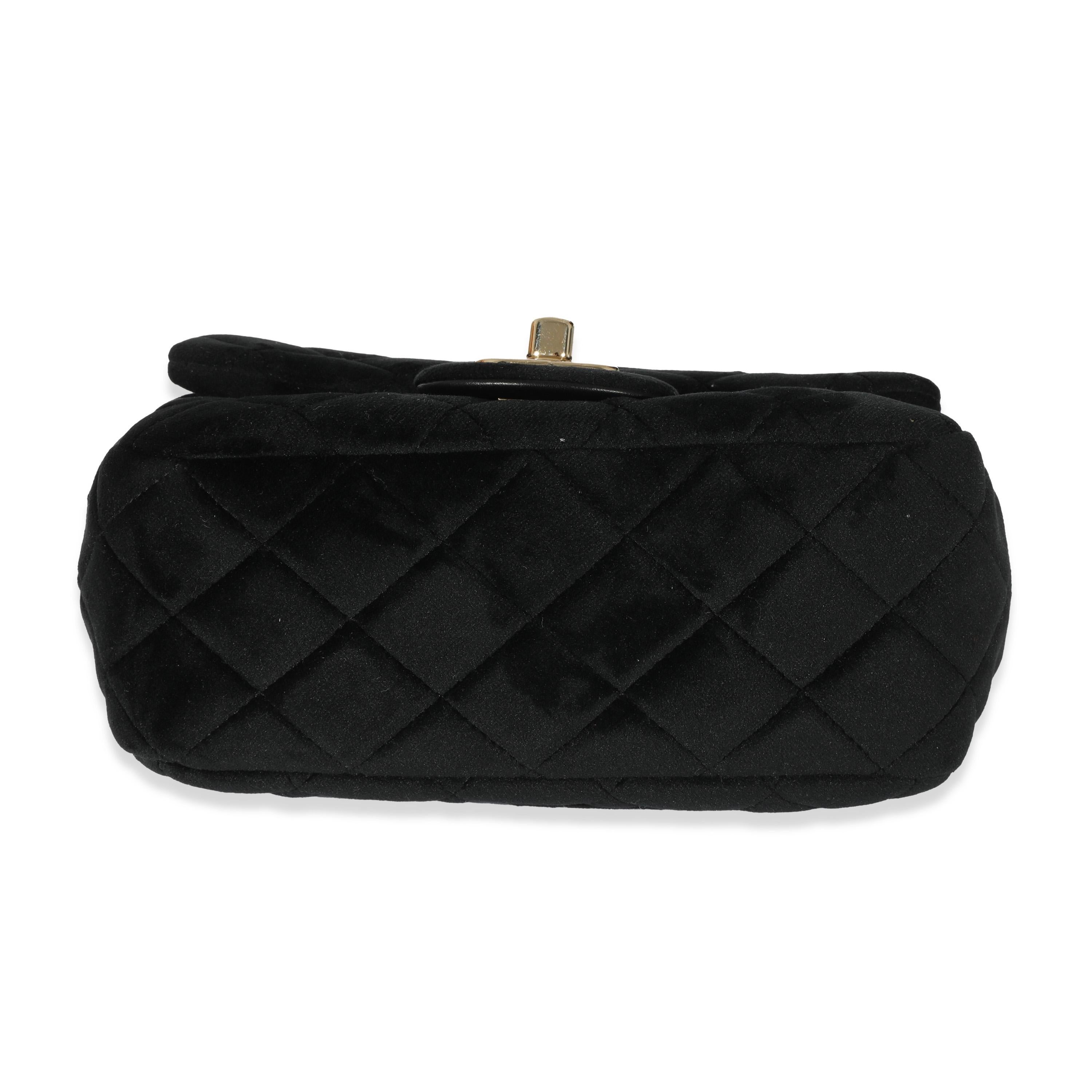 Chanel Black Velvet Pearl Crush Mini Square Flap For Sale 3