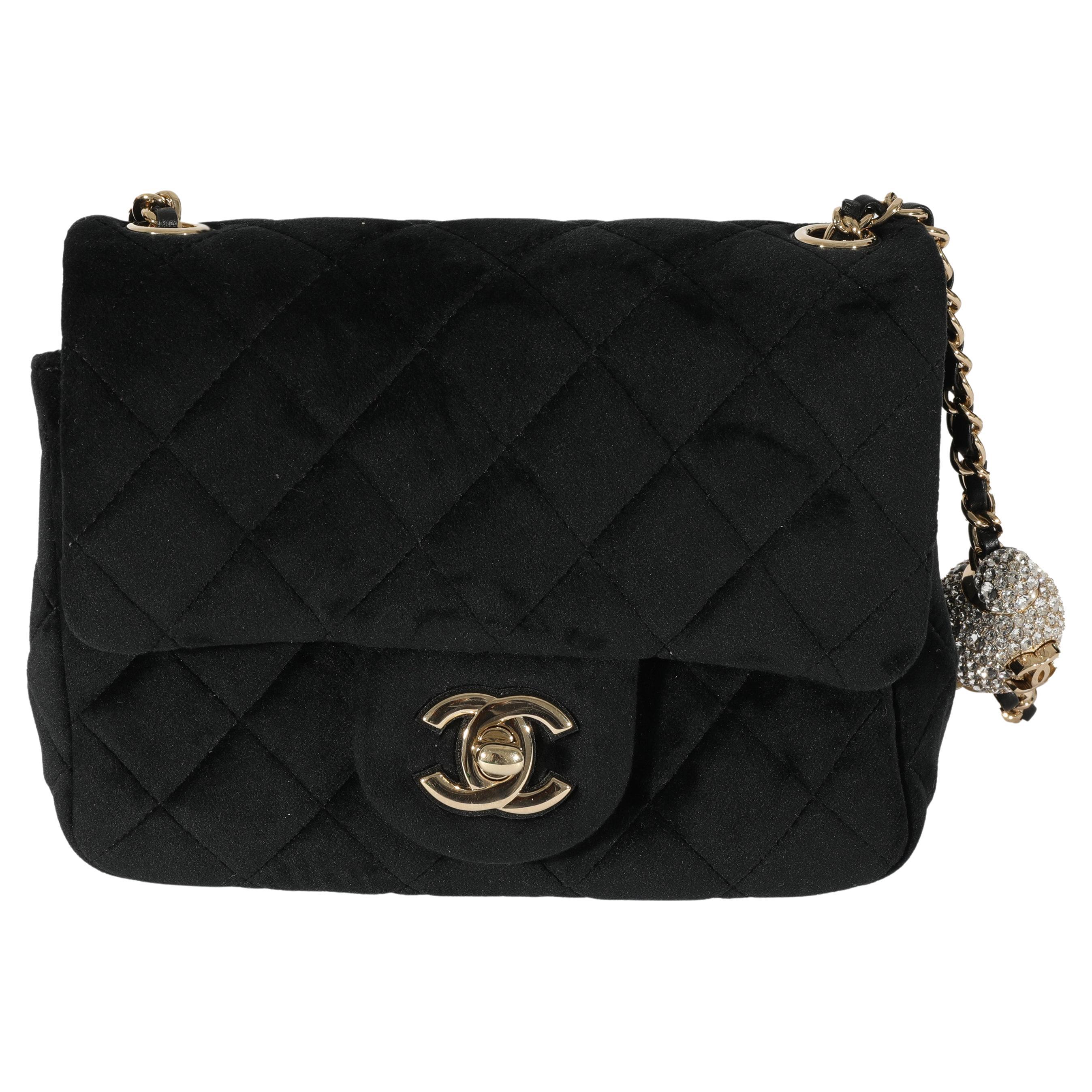 Chanel Black Velvet Pearl Crush Mini Square Flap For Sale