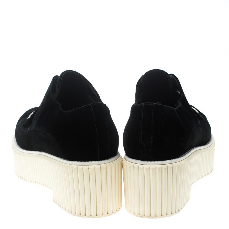 Beige Chanel Black Velvet Platform Sneakers Size 41