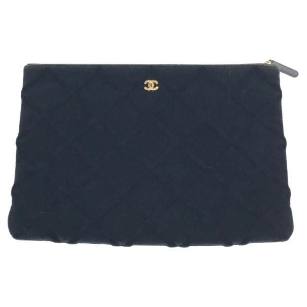 Chanel Black Velvet Pouch Diamond Stitch by Stitch Leather Interior Gold Logo