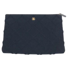 Chanel Black Velvet Pouch Diamond Stitching Leather Interior Gold Logo